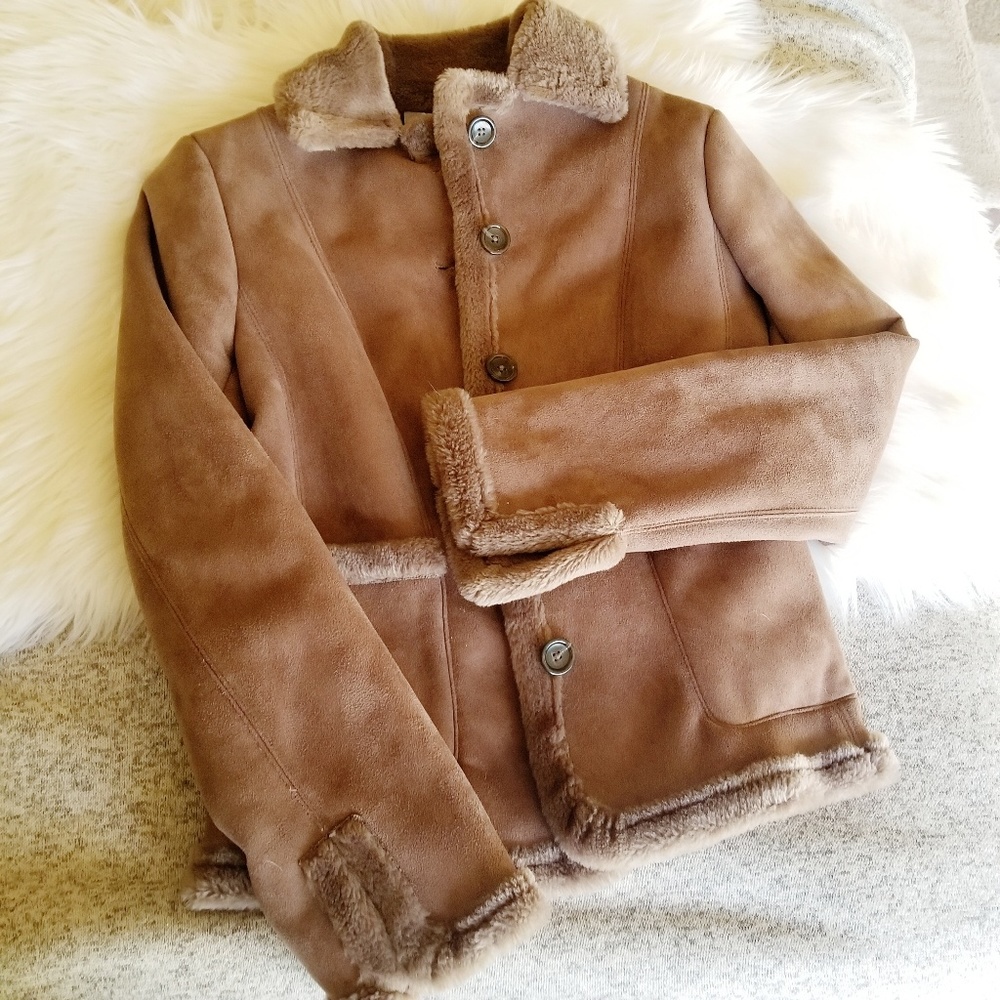 ANN TAYLOR Brown Button Up Shearling Coat